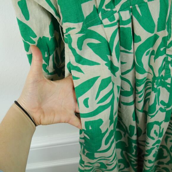 Vintage 80s Linen Blend Shirt Dress Modest Fit Flare 12 Resort Tropical Retro - Picture 8 of 12